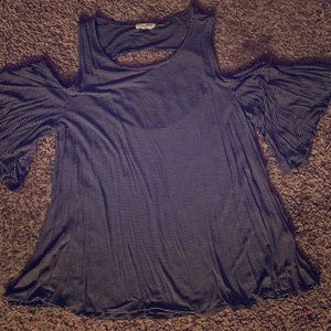 Cotton Bleu Striped Cold Shoulder Top